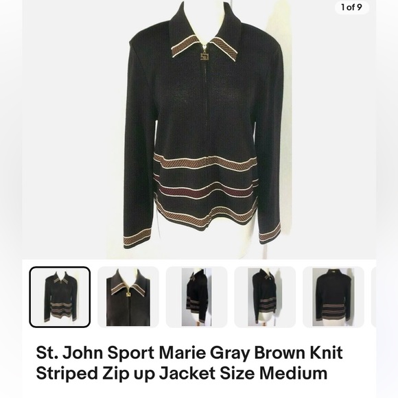 St. John Sports by Marie Gray Vintage Brown
Striped Zip-Up Jacket Size M - Picture 5 of 6